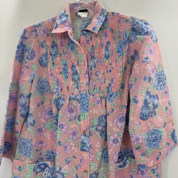 VTG MODELS COAT Womens House Jacket Floral Snap Cotton Size 8 Pockets Midi - Picture 2 of 10